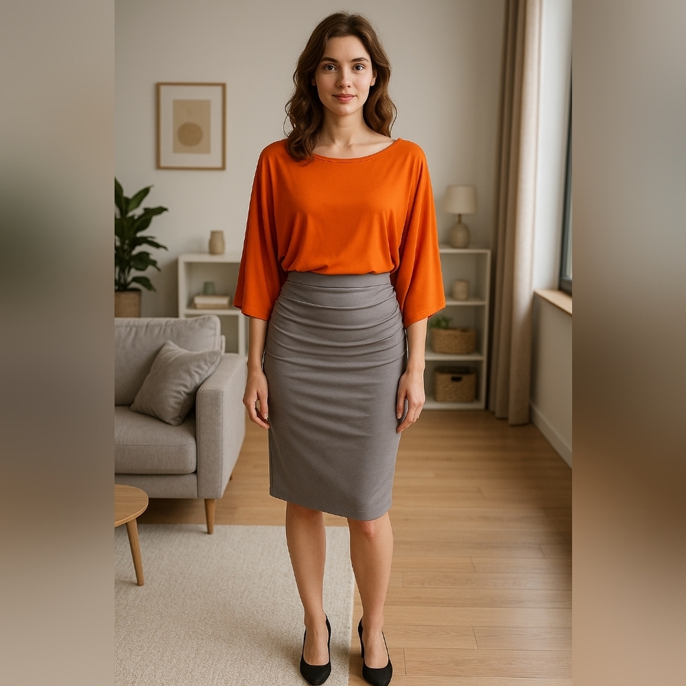 #142 Minimalist Orange and Gray Women's Colorblock Dress